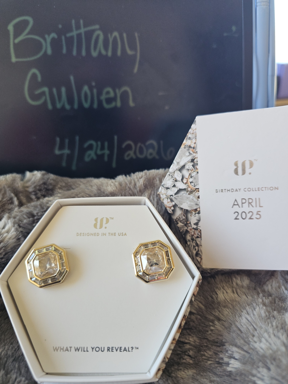 Gold Hexagon Crystal Stud Earrings - April Birthday Collection